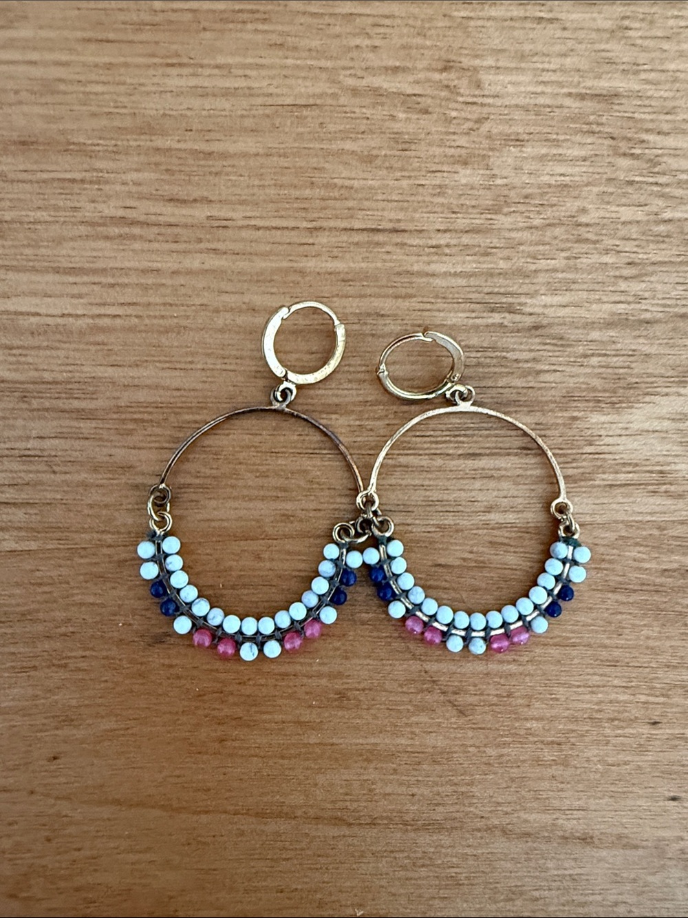 Isabel Marant Gold Hoop Earrings with Blue, White and Pink Beads